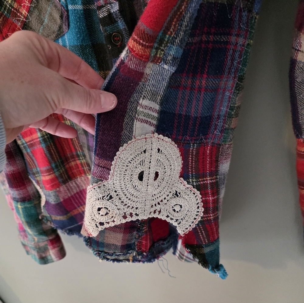 Free People We The Free Lost In Plaid Patchwork Flannel Top Size XS - Picture 5 of 13
